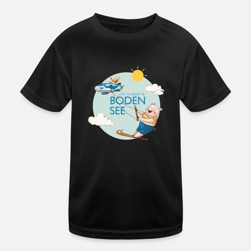 Wasserski Schwein "Life is great @Bodensee" Kinder Funktions-T-Shirt