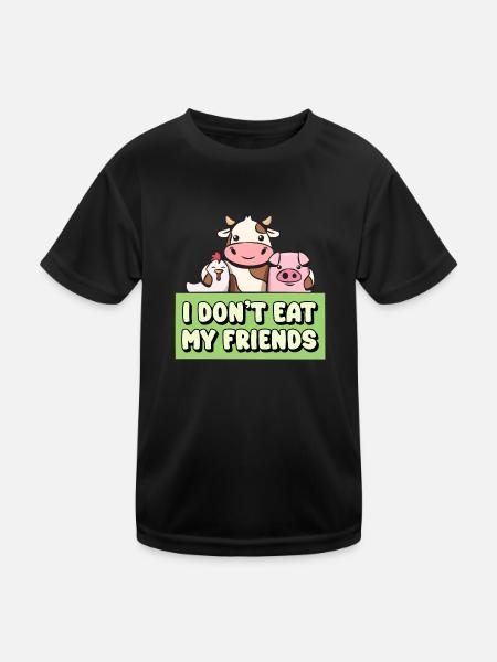 Kuh Schwein Happy Friends Design für Veganer - Kinder Funktions-T-Shirt - Schwarz - Vorne