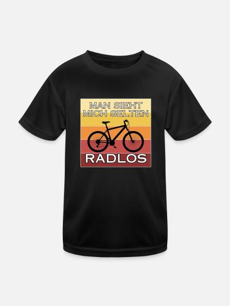 Man sieht mich selten Radlos - Kinder Funktions-T-Shirt - Schwarz - Vorne