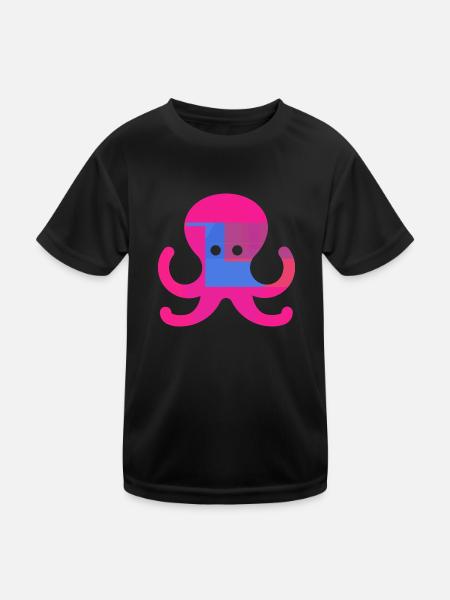 Oktopus - Kinder Funktions-T-Shirt - Schwarz - Vorne
