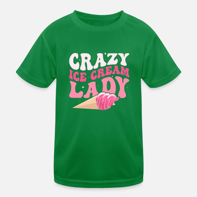Crazy Ice Cream Lady Summer Scoop Cone Kids Functional T-Shirt