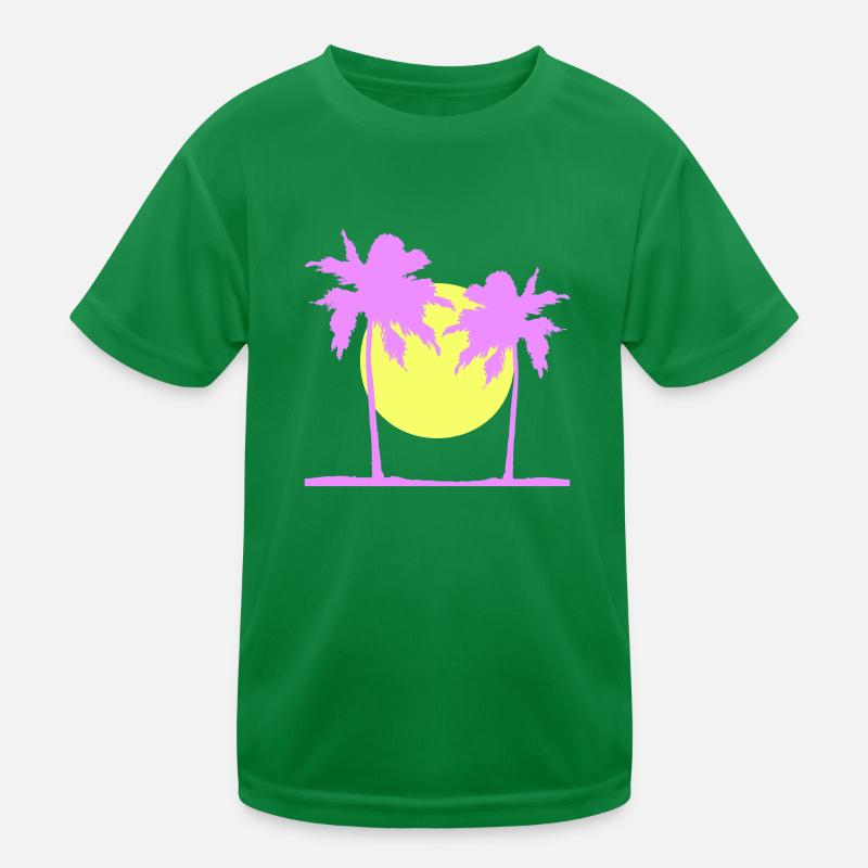 Two Palm Trees Island Sun Sunset Round Pink Kids Functional T-Shirt