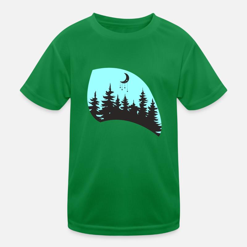 Magic Forest Moonlight Silhouette Minimal Kids Functional T-Shirt