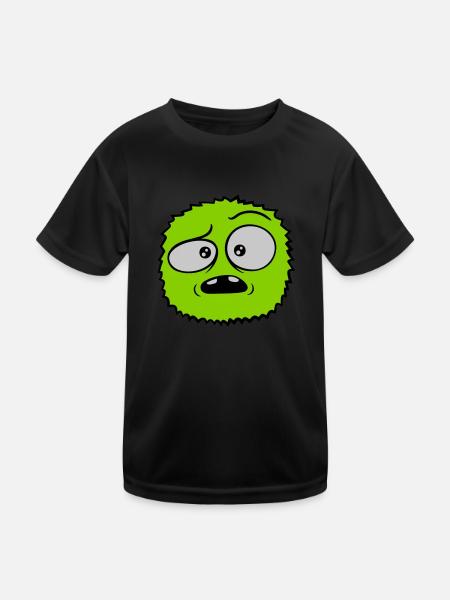 Haariges Monster skeptisches Gesicht - Kinder Funktions-T-Shirt - Schwarz - Vorne