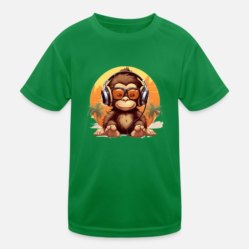 Drôle de conception de bébé singe avec des écouteurs T-shirt sport Enfant