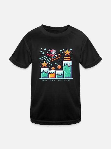 Pixel Winter Wonderland: Retro Gaming Schneeland - Kinder Funktions-T-Shirt - Schwarz - Vorne