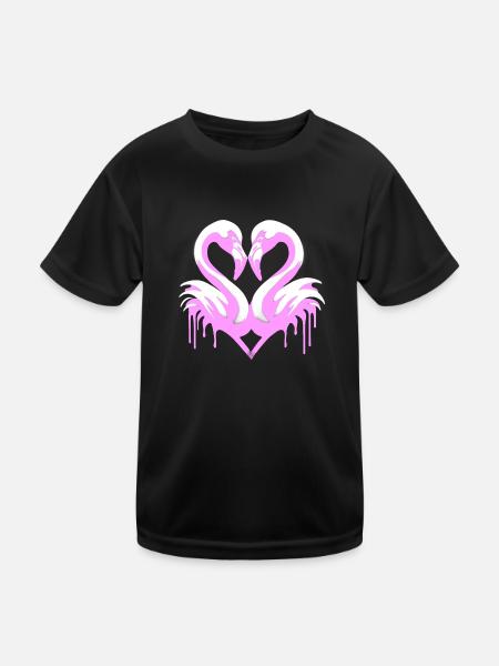 Herzflamingos | Flamingo-Herz - Kinder Funktions-T-Shirt - Schwarz - Vorne