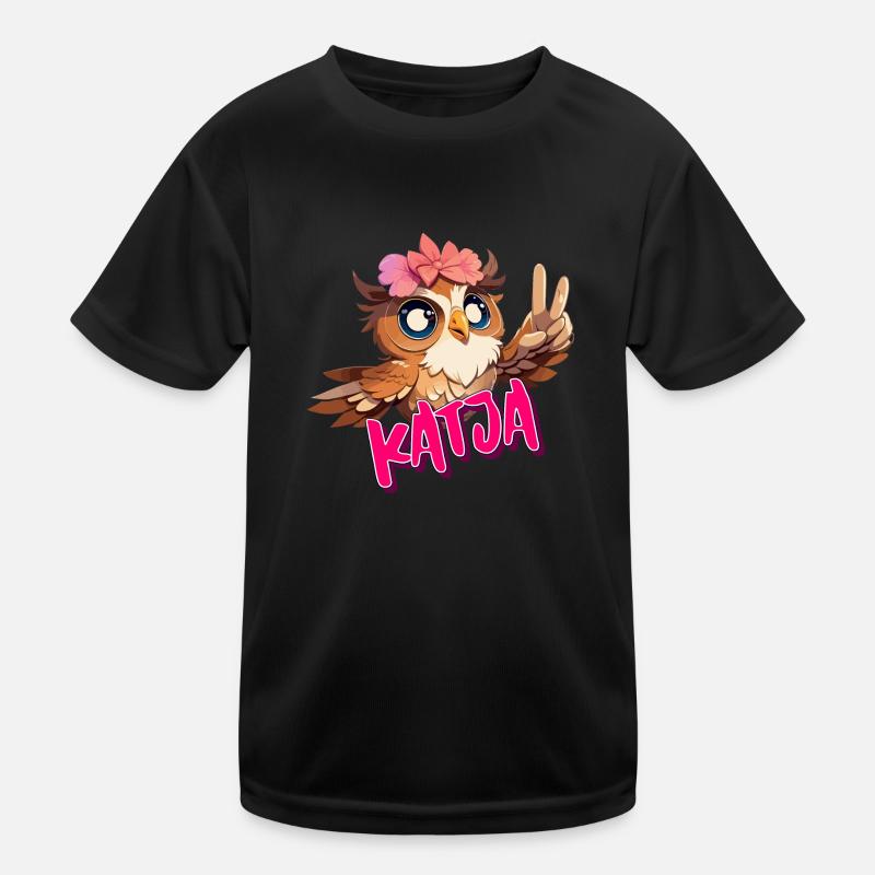 KATJA - Schöner Mädchen Name mit süßer EULE Kinder Funktions-T-Shirt