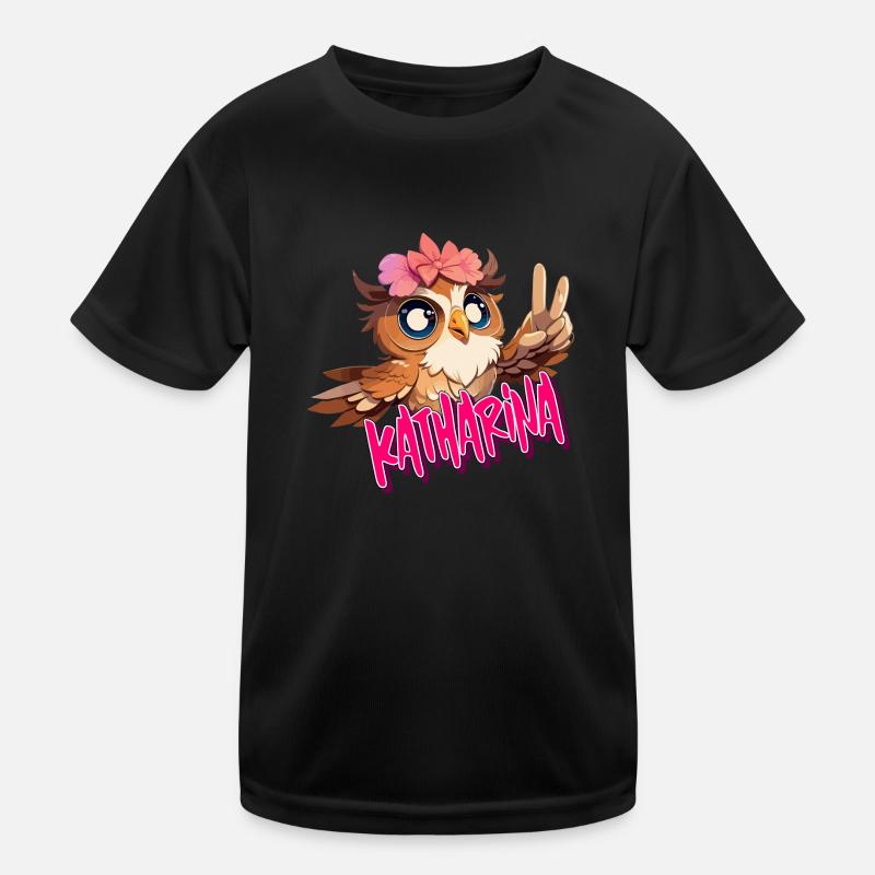 KATHARINA - Schöner Mädchen Name mit süßer EULE Kinder Funktions-T-Shirt