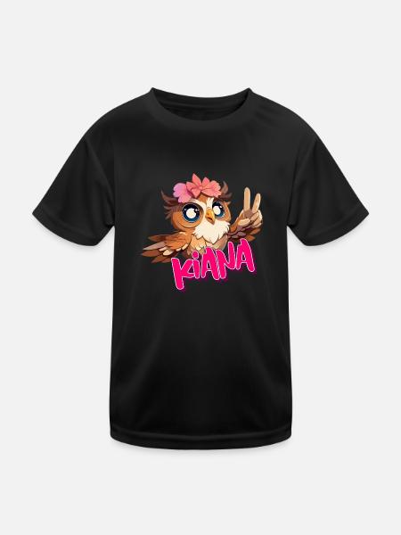 KIANA - Beau nom de fille avec un hibou mignon - T-shirt sport Enfant - noir - Devant