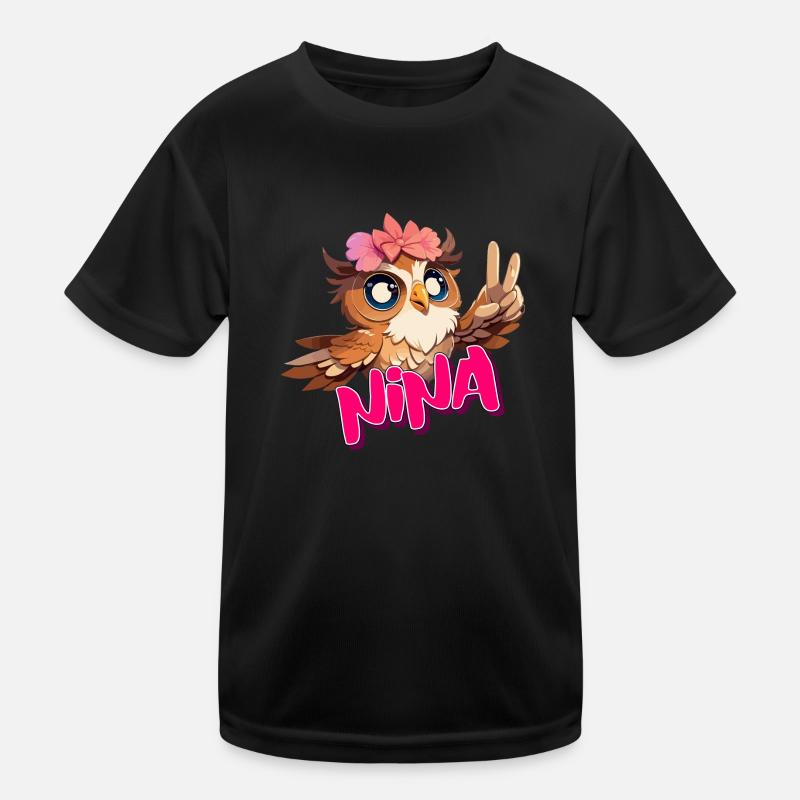 NINA - Schöner Mädchen Name mit süßer EULE Kinder Funktions-T-Shirt