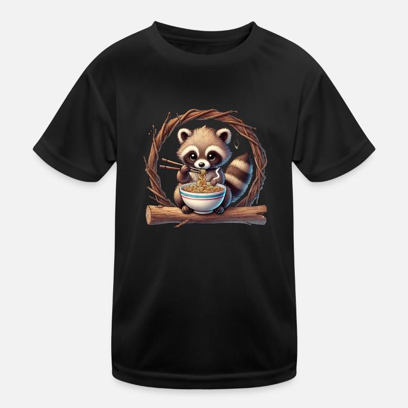 Süßer Waschbär isst Ramen-Nudeln Kinder Funktions-T-Shirt