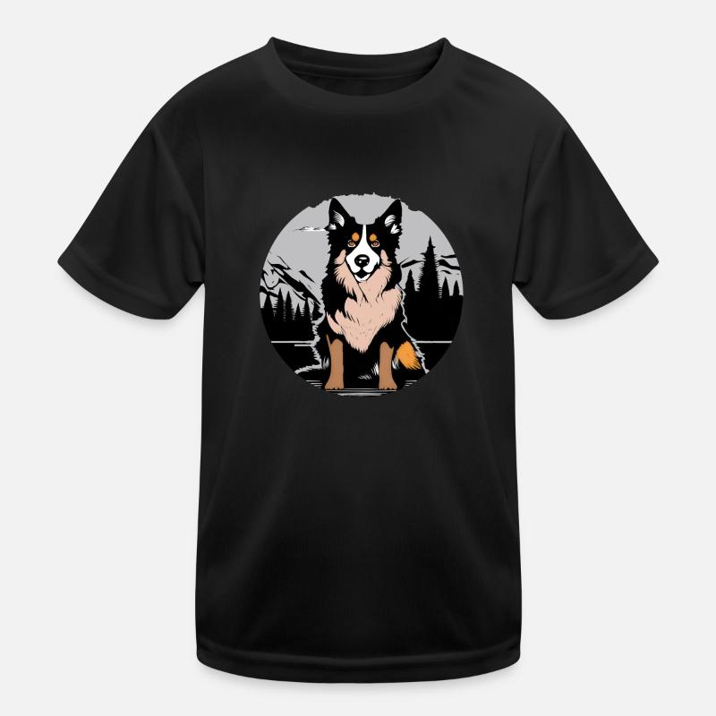 Australian Shepherd as a Coloured Emblem Kids Functional T-Shirt