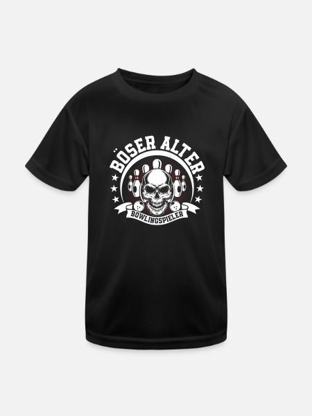 Böser Alter Bowlingspieler Bowling Strike Spare Pi - Kinder Funktions-T-Shirt - Schwarz - Vorne