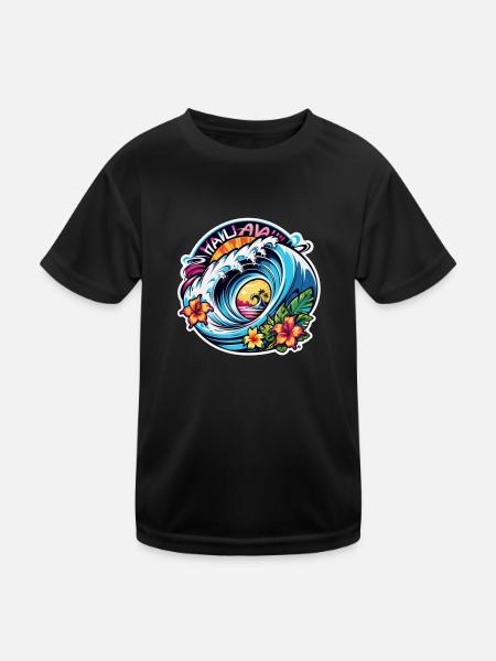 Surfen Strand Palme Sonnenschein Urlaub - Kinder Funktions-T-Shirt - Schwarz - Vorne