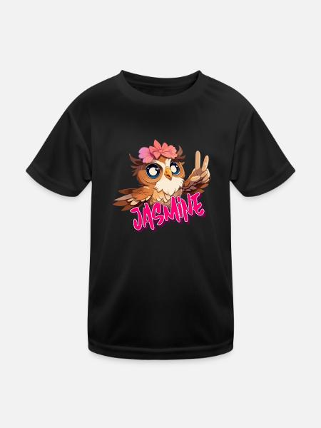 JASMINE - Beautiful girl name with cute OWL - Kids Functional T-Shirt - black - Front