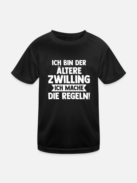 Zwillingsgeschwister Ältere Zwilling Zwillinge - Kinder Funktions-T-Shirt - Schwarz - Vorne