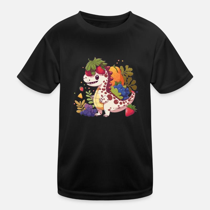 Niedlicher Dinosaurier, der eine T-Rex-Frucht isst Kinder Funktions-T-Shirt