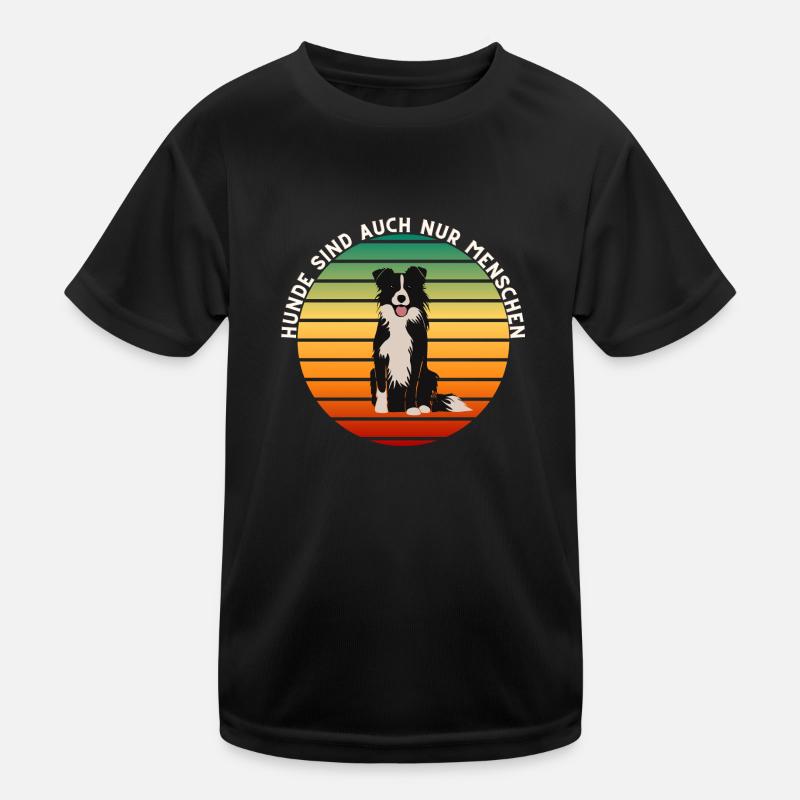 Cute border collie in retro sunset Kids Functional T-Shirt