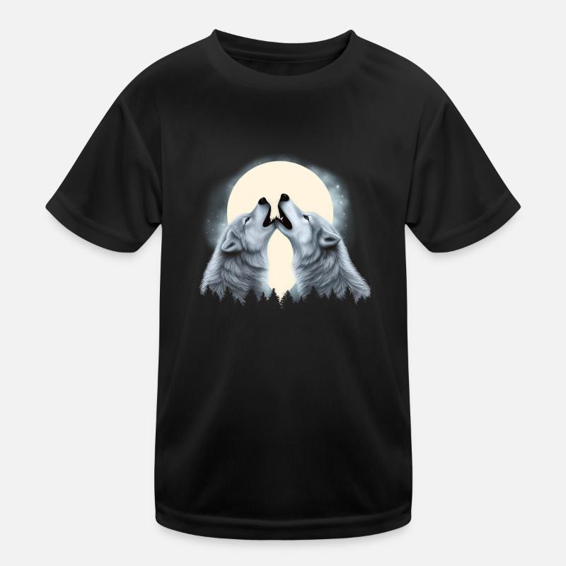 Zwei Wölfe heulen den Mond an Paar Wölfe Kinder Funktions-T-Shirt