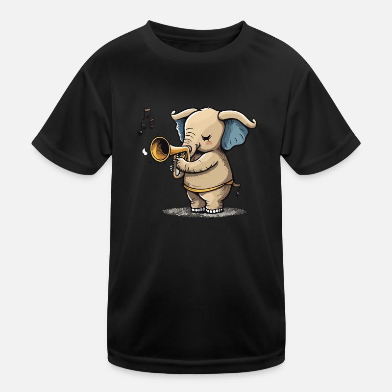 Trompete Elefant - Kinder Funktions-T-Shirt - Schwarz