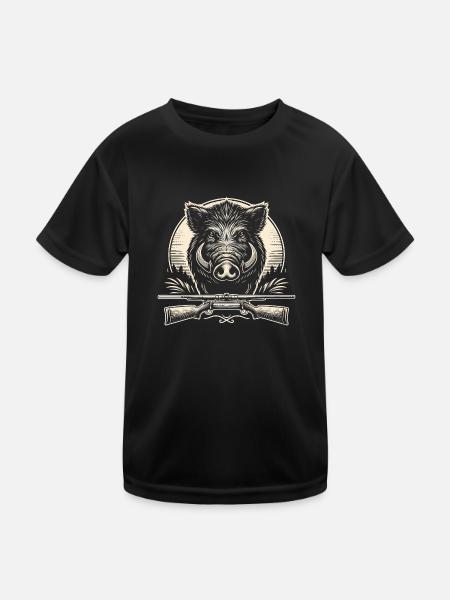 Sanglier chasseur - T-shirt sport Enfant - noir - Devant