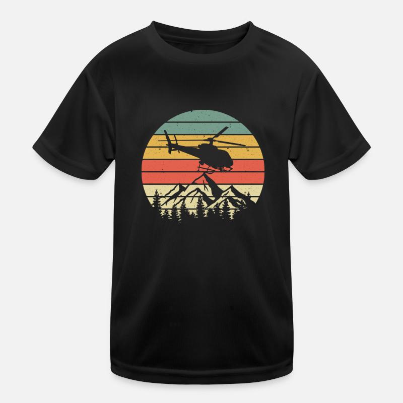 Vintage helicopter mountains retro pilot gift Kids Functional T-Shirt