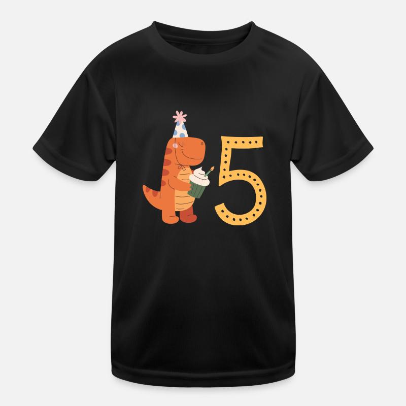 Dinosaurier zum 5. Geburtstag mit Ihrem Text anpassbar Kinder Funktions-T-Shirt