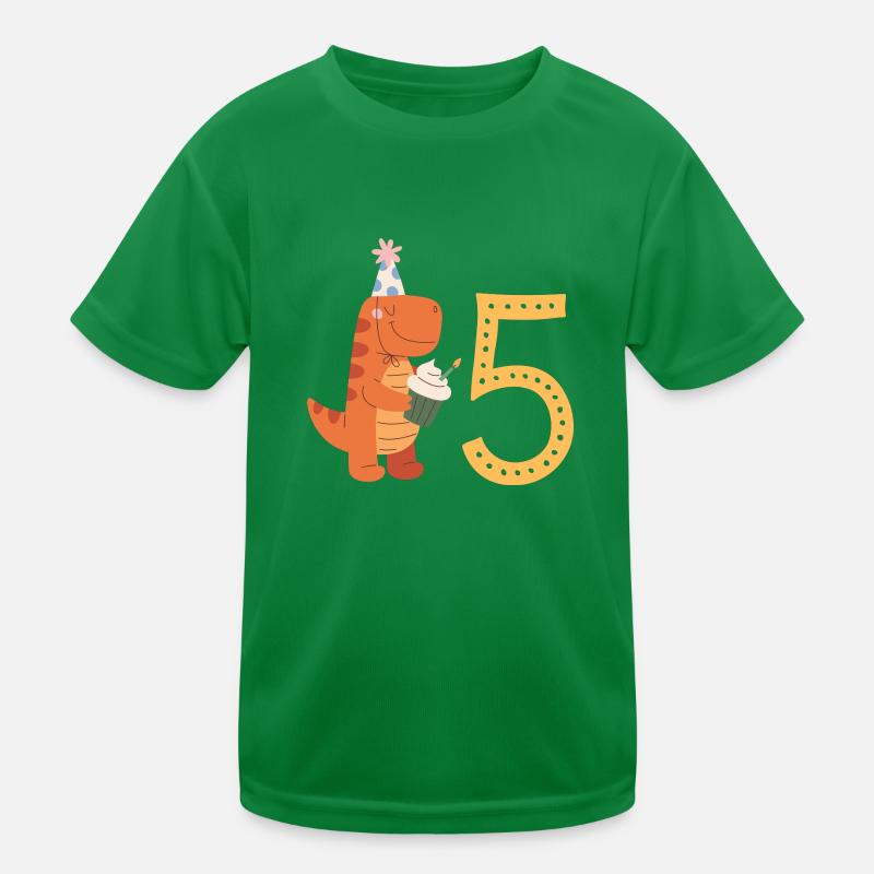 5th Birthday Dinosaur Customizable with Your Text Kids Functional T-Shirt