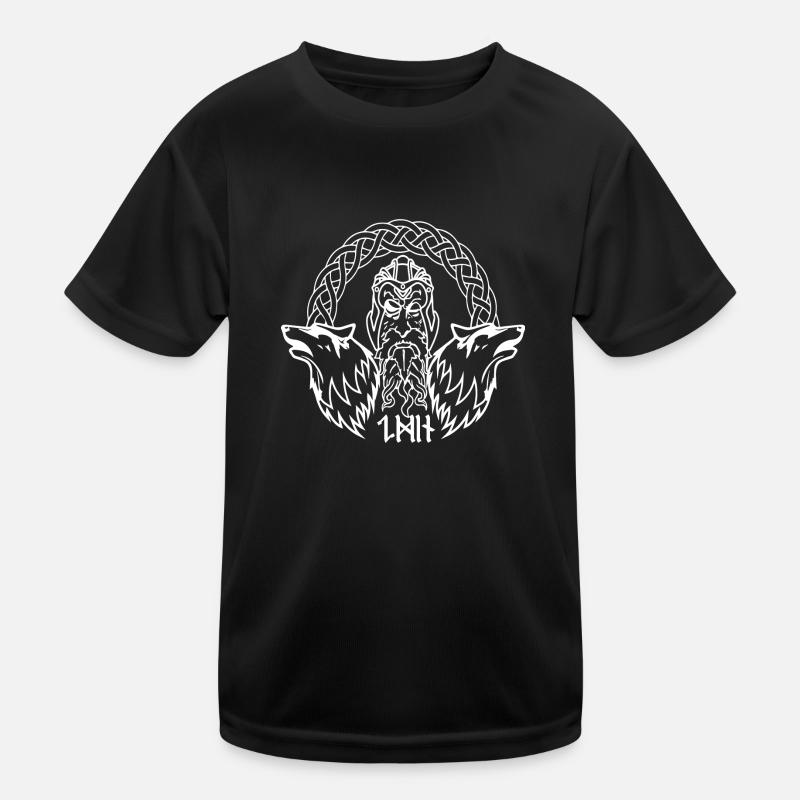 Viking god Odin with ravens and axe Celtic north Kids Functional T-Shirt