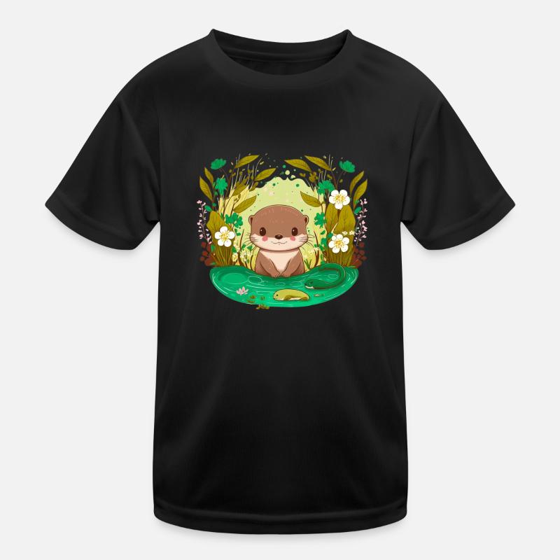 bébé loutre Kawaii - T-shirt sport Enfant - noir