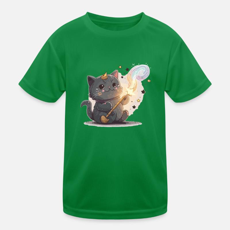 Witty Cat Wizard Kids Functional T-Shirt
