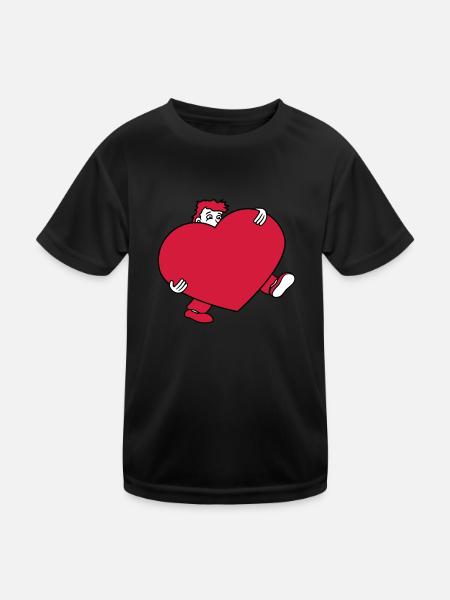 herz liebe verliebt geschenk gross riesig tragen s - Kinder Funktions-T-Shirt - Schwarz - Vorne