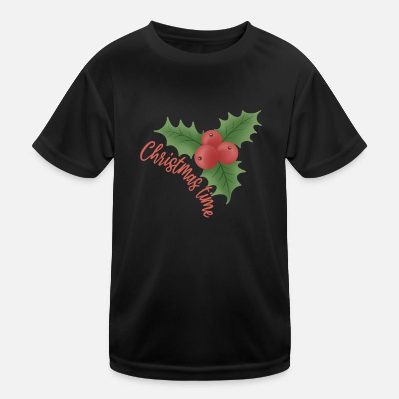 Christmas time - Mistletoe with red berries - Kids Functional T-Shirt - black