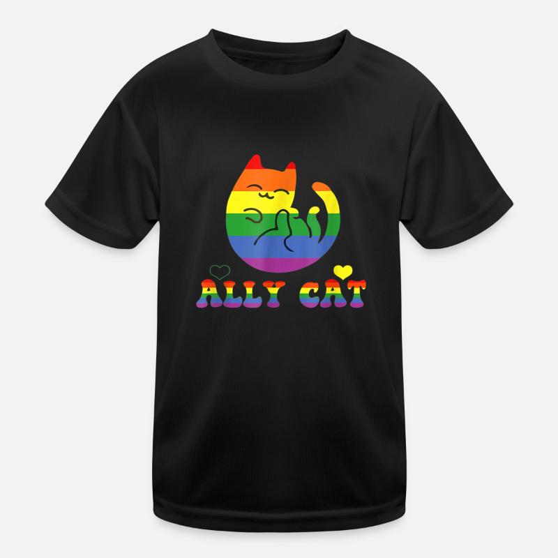Allycat LGBT Pride Month Cat With Ally Pride Flag Kids Functional T-Shirt