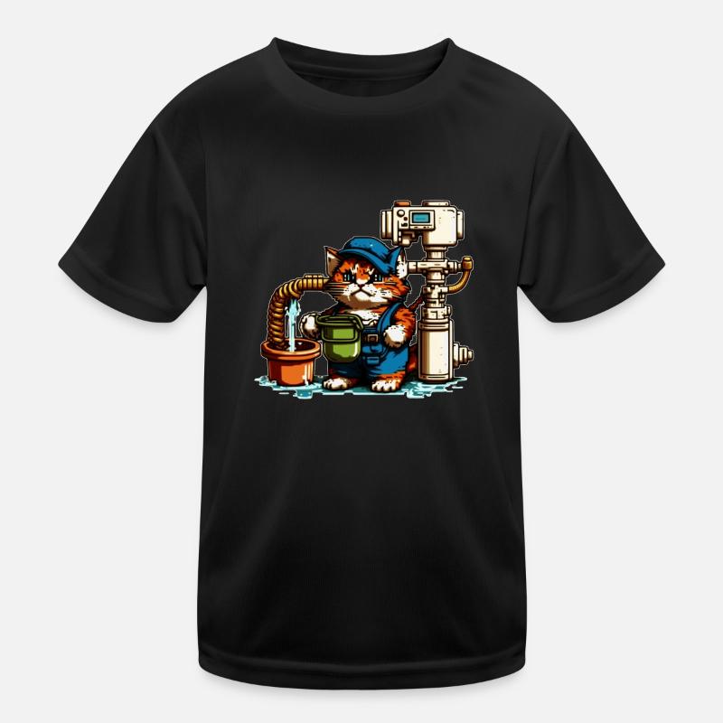 Retro Pixelart Heating Construction Cat 8 Bit Retro Kids Functional T-Shirt