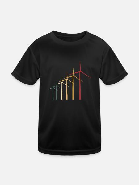 Retro Background Wind Power Lover Renewable Energy - Kids Functional T-Shirt - black - Front