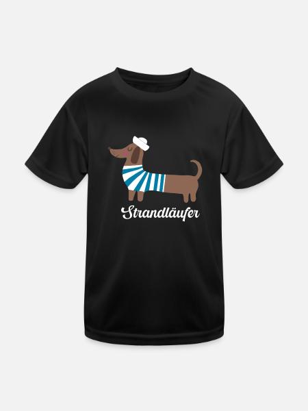 Strandläufer Maritimer Matrosen Sailor Dackel - Kinder Funktions-T-Shirt - Schwarz - Vorne