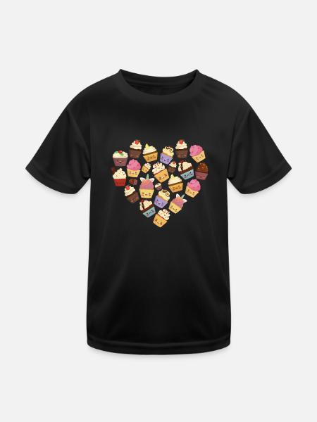 Pastry Chef Baking Cute Baker Cupcake Heart Shape - Kids Functional T-Shirt - black - Front