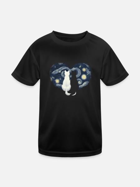 Van Gogh Cats Staring at the starry night stars - Kids Functional T-Shirt - black