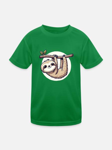 Childish designed sloth hanging on a branch - Kids Functional T-Shirt - kelly green - Front