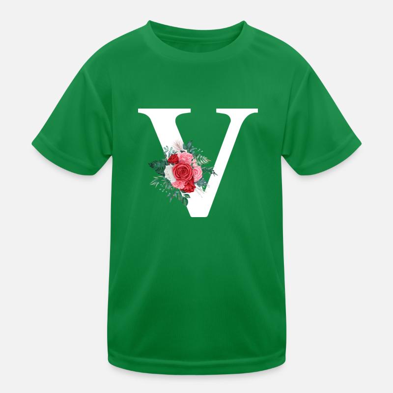 Roter floraler V-Buchstabe Kinder Funktions-T-Shirt