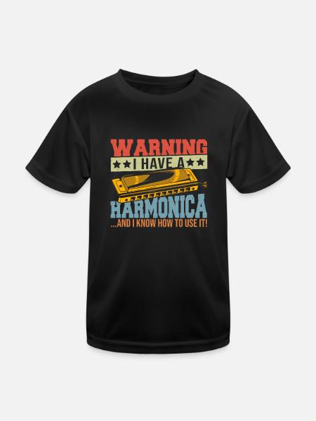 Playing Harmonica Gift - Kids Functional T-Shirt - black - Front