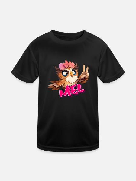 MEL - Beau nom de fille avec hibou mignon - T-shirt sport Enfant - noir - Devant