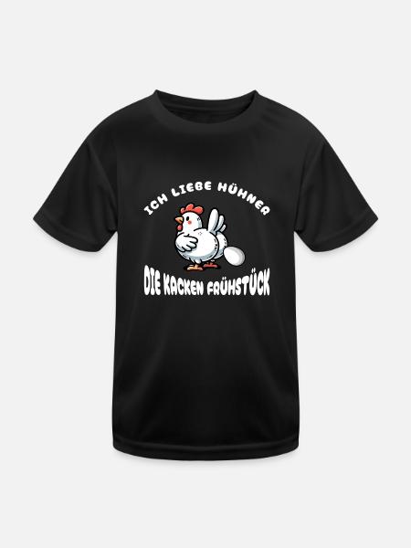 Lustiges Ich Liebe Hühner Frühstück Ei Design - Kinder Funktions-T-Shirt - Schwarz - Vorne