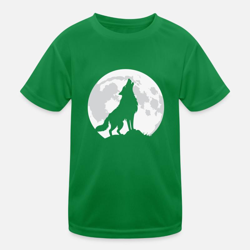 Heulender Wolf mit riesigem Mond - Vektor Kinder Funktions-T-Shirt