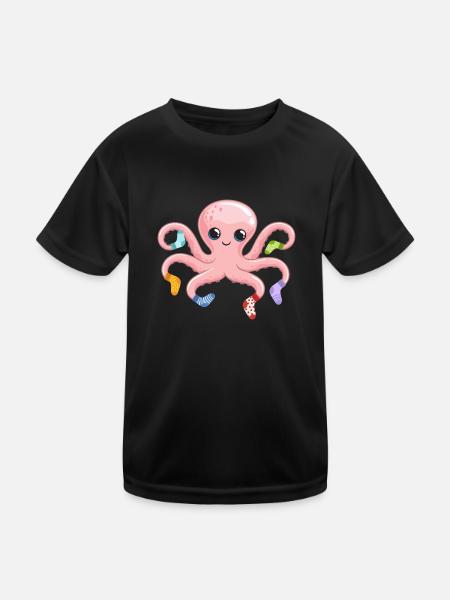 Kawaii Octopus Sweet Octopus Sea Creature - Kids Functional T-Shirt - black - Front