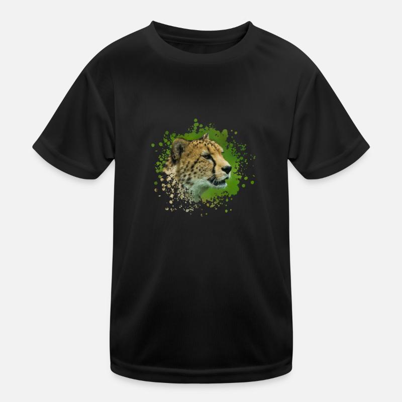 Cheetah On A Lookout Paint Splatter Kids Functional T-Shirt