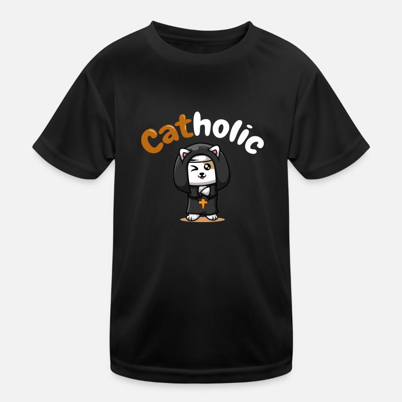 Catholic Cat Tshirt Funny Gift Kids Functional T-Shirt