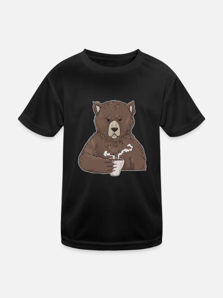 Ours grincheux avec café muffins du matin - T-shirt sport Enfant - noir - Devant